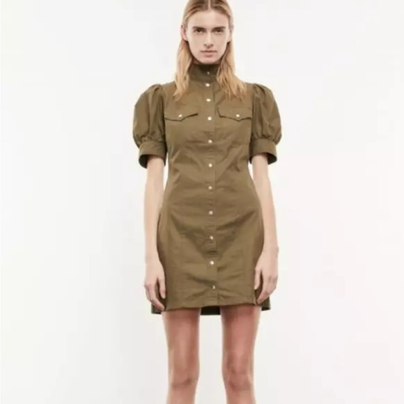 The Kooples SHIRT STYLE BUTTONED KHAKI DRESS IN COTTON MILITARY KAKI US XS - Picture 1 of 16